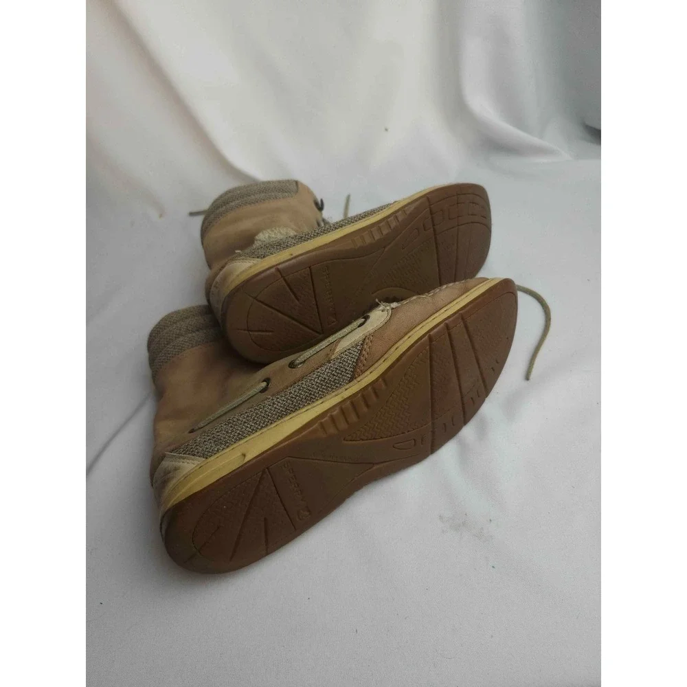 Sperry Top-Sider Tan Leather High Top Boat Boots Plaid Lining Mens 8M
